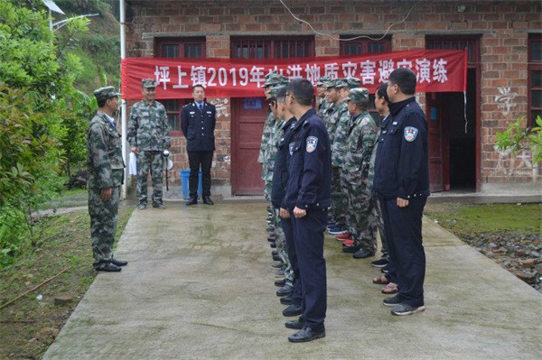 坪上镇：开展2019年基干民兵点验与山洪地质灾害避灾演练(图2)
